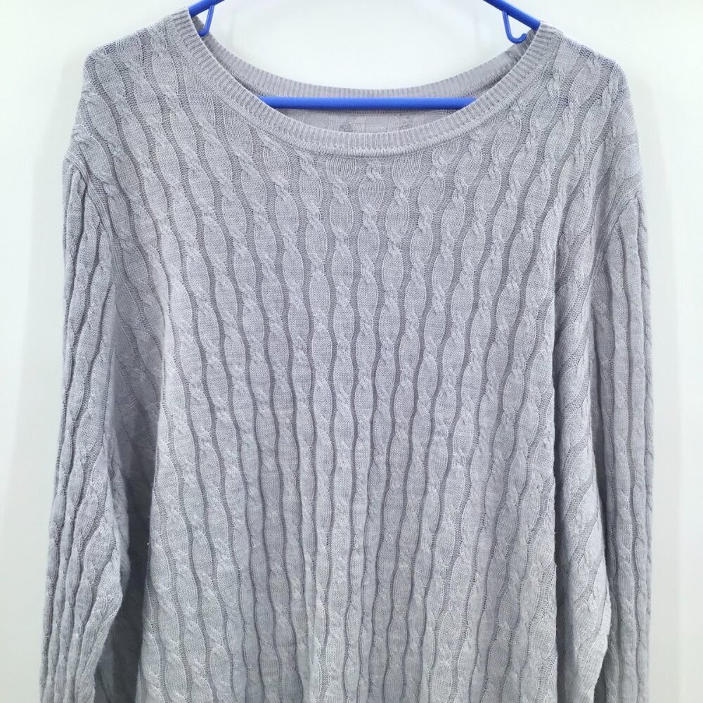 Women's 2X Gray Cable Knit Sweater Lightweight Long Sleeve Round Neckline Spring - Picture 2 of 10